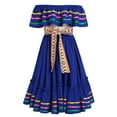 thumbnail image 1 of IDOPIP Kids Girls Traditional Mexican Dress Cinco De Mayo Fiesta Ribbon Ruffle Drape Party Dresses, 1 of 8