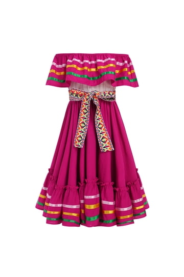 fiesta theme party dress Mexican Girl Traditional For Kids Senorita Halloween Costume, Off-Shoulder Folklorico Dance Blouse And Skirt Set With Flower Headpiece womans mexican boho coco theme party day of the dead Belt not included Blouse size ONE SIZE FITS MOST See measurements Fiesta Outfits: The Definitive Guide
