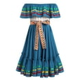 thumbnail image 1 of IDOPIP Kids Girls Traditional Mexican Dress Cinco De Mayo Fiesta Ribbon Ruffle Drape Party Dresses, 1 of 10