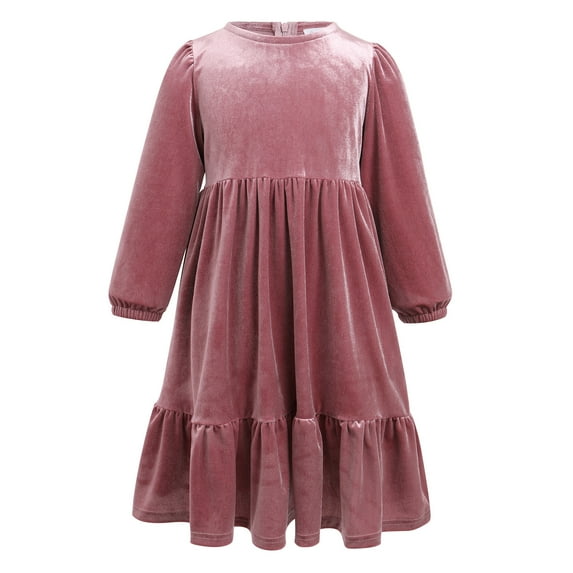IDOPIP Kids Girls Vintage Velvet Christmas Dress Long Sleeve Wedding Casual Gown Winter Fall Clothes