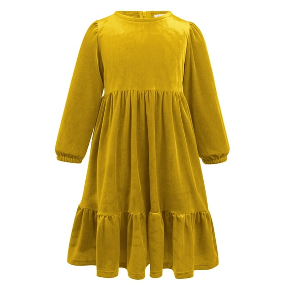IDOPIP Kids Girls Vintage Velvet Christmas Dress Long Sleeve Wedding Casual Gown Winter Fall Clothes