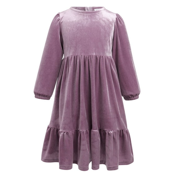 IDOPIP Kids Girls Vintage Velvet Christmas Dress Long Sleeve Wedding Casual Gown Winter Fall Clothes