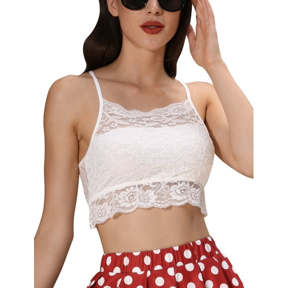 IDOPIP Lace Bralette for Women Spaghetti Strap Keyhole Cutout Back Sheer Camisole Tanks Going Out Tops S-3XL