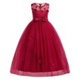 thumbnail image 1 of IDOPIP Little Big Girls Tulle Retro Vintage Dresses Flower Lace Pageant Party Wedding Floor Length Dance Evening Gown 4-5 Years Wine Red, 1 of 7