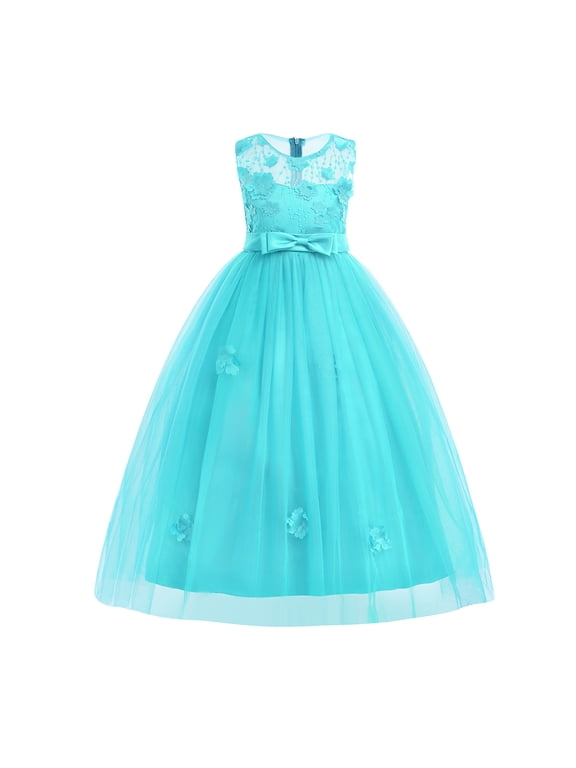 Little Big Girls Tulle Retro Vintage Dresses Flower Lace Pageant Party Wedding Floor Length Dance Evening Gown 9-10 Years Green