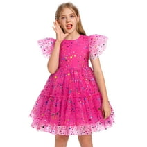 IDOPIP Toddler Kids Girls Sequin Star Tutu Dress Ruffle Sparkle Tulle Wedding Party Princess Dress