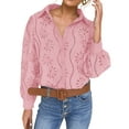 thumbnail image 1 of IDOPIP Long Sleeve Blouses for Women Leisure Baggy Cozy Shirts Flower Eyelet Pink Cute Tees 2025 2XL, 1 of 6