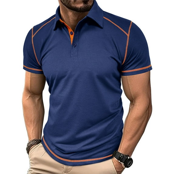 IDOPIP Men's Color Block Polo Shirts Classic Button Basic Short Sleeve Shirt Golf Stylish Tops
