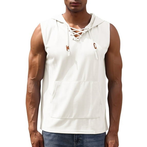 IDOPIP Men's Hooded Tank Top Sleeveless Pullover Top with Pocket Hoodies Muscle Gym Shirts S-XL