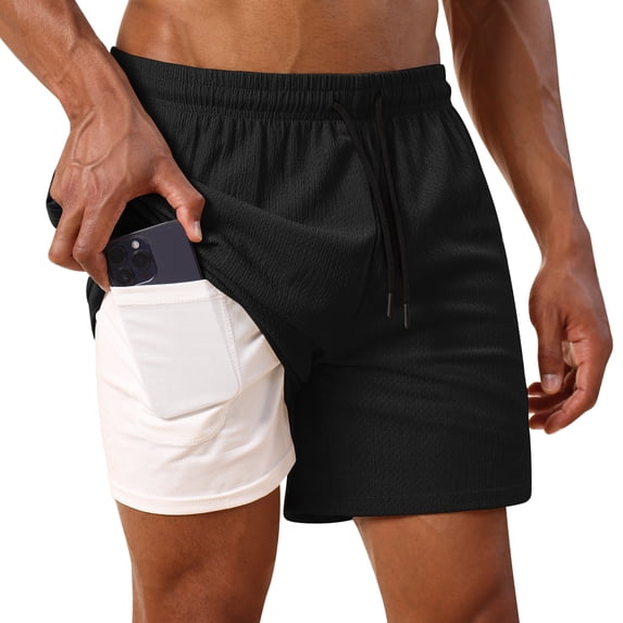 IDOPIP Men's Summer Board Shorts Adjustable Drawstring Quick-Drying Shorts with Liner Swim Trunks