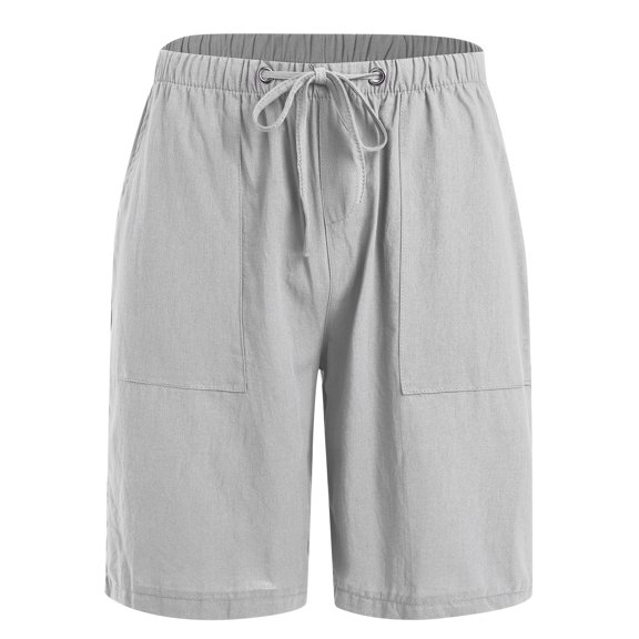 IDOPIP Mens Casual Linen Shorts Elastic Waist Drawstring Summer Beach Vacation Shorts with Pockets