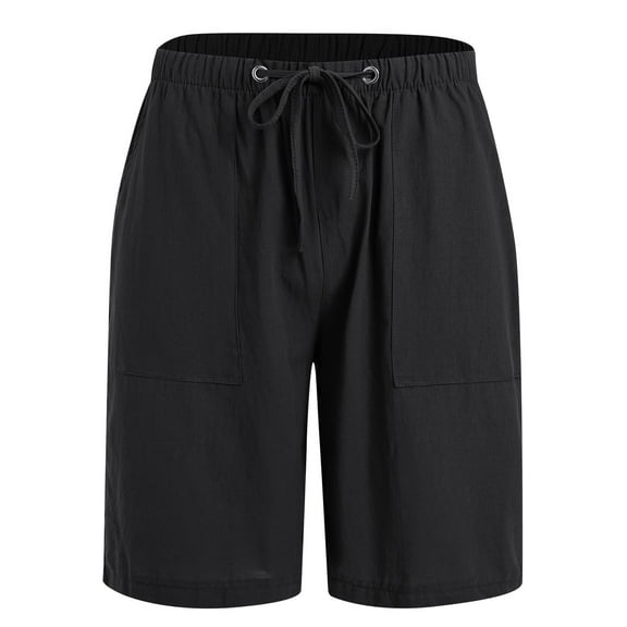 IDOPIP Mens Casual Linen Shorts Elastic Waist Drawstring Summer Beach Vacation Shorts with Pockets