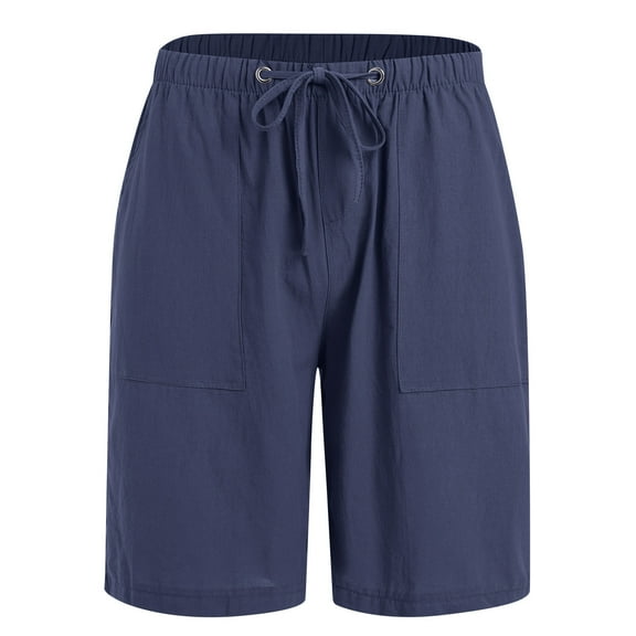 IDOPIP Mens Casual Linen Shorts Elastic Waist Drawstring Summer Beach Vacation Shorts with Pockets