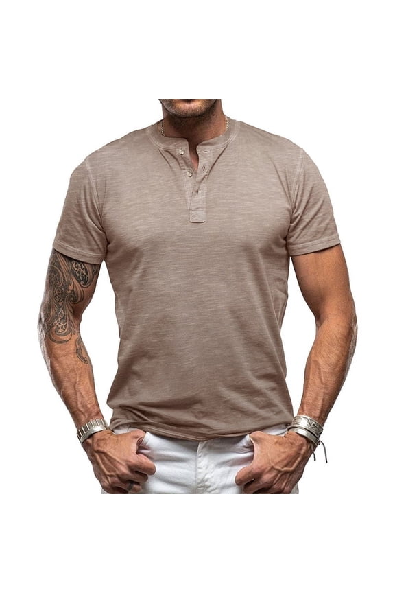 Mens Henley Short Sleeve Shirt Cotton Casual Shirt Summer Basic T Shirt M Black