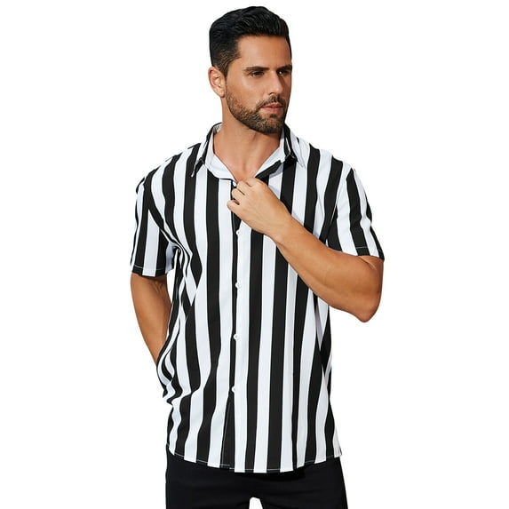 IDOPIP Mens Summer Striped Shirts Button Down Short Sleeve Vintage Beach Hawaiian Shirts