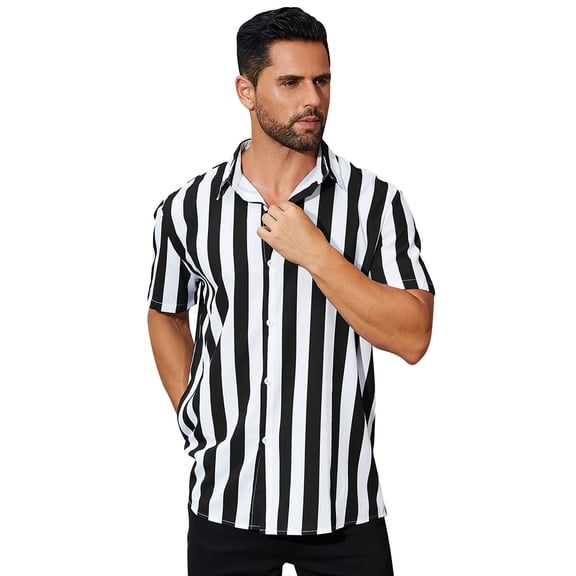 IDOPIP Mens Summer Striped Shirts Button Down Short Sleeve Vintage Beach Hawaiian Shirts