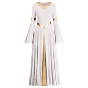 IDOPIP Metallic V Neck Praise Dance Dress for Women Liturgical Lyrical Dancewear Worship Robe Dress