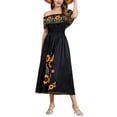 thumbnail image 1 of IDOPIP Mexican Dress for Women Off Shoulder Traditional Mexican Fiesta Dress Floral Print Maxi Dress, 1 of 9