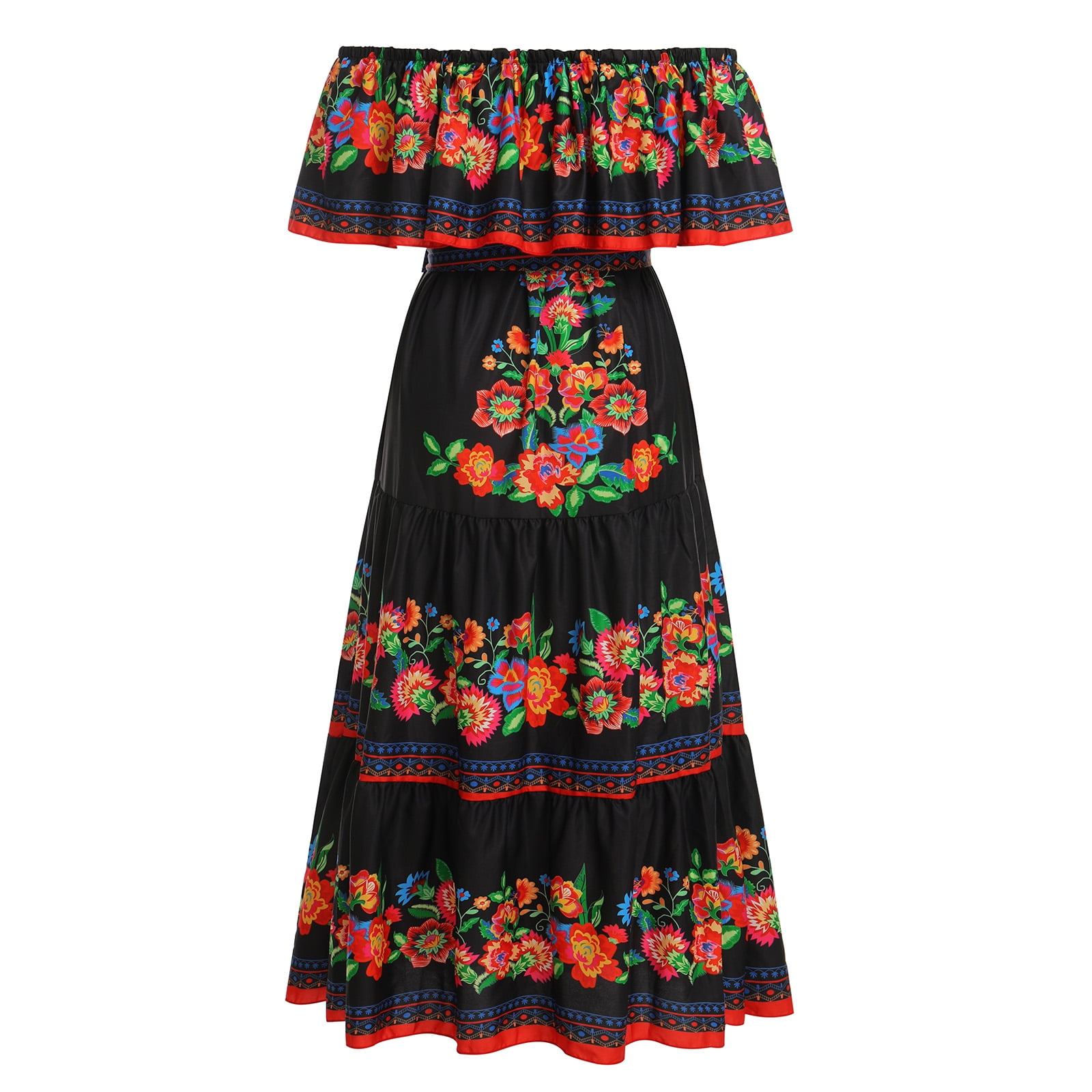 Black Mexican Dress With Flowers