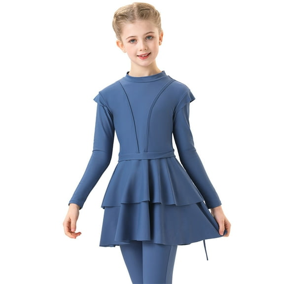 IDOPIP Modest Swimsuits for Girls Kids Muslim Swimsuits Islamic Full Cover Long Sleeve Top Pants Swim Hijab Cap