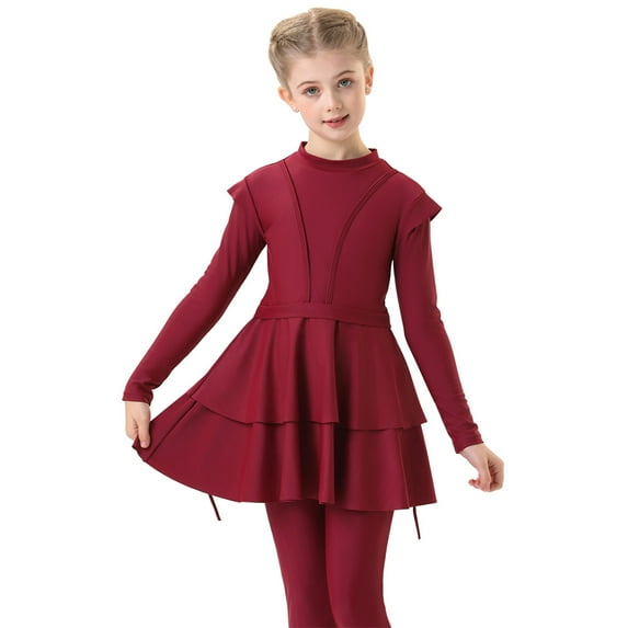 IDOPIP Modest Swimsuits for Girls Kids Muslim Swimsuits Islamic Full Cover Long Sleeve Top Pants Swim Hijab Cap