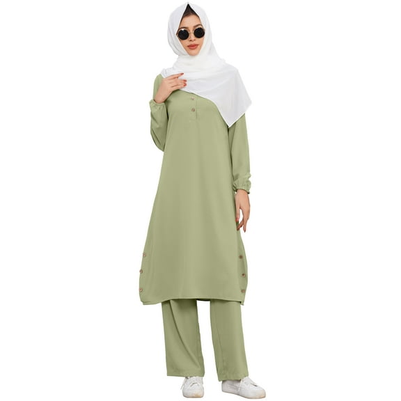 IDOPIP Muslim Abaya Dress for Women Long Sleeve Maxi Modest Dresses Middle East Islamic Arabian Robe