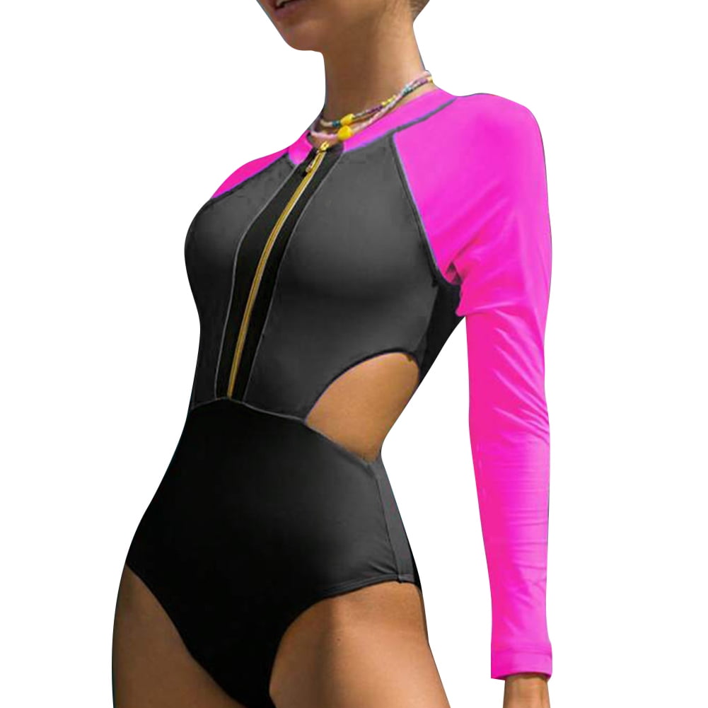 IDOPIP One Piece Bathing Suit for Women Long Sleeve Zip Front Rash