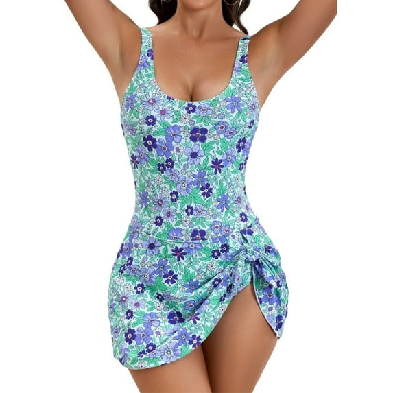 IDOPIP One Piece Swim Dress Swimsuits for Women Tummy Control Swim Skirt Bathing Suit