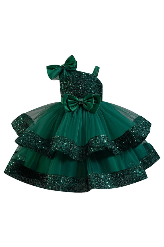 Pageant Dresses for Girls Sequin Toddler Tiered Tulle Tutu Prom Dress Wedding Birthday Formal Gown 3-4 Years Green