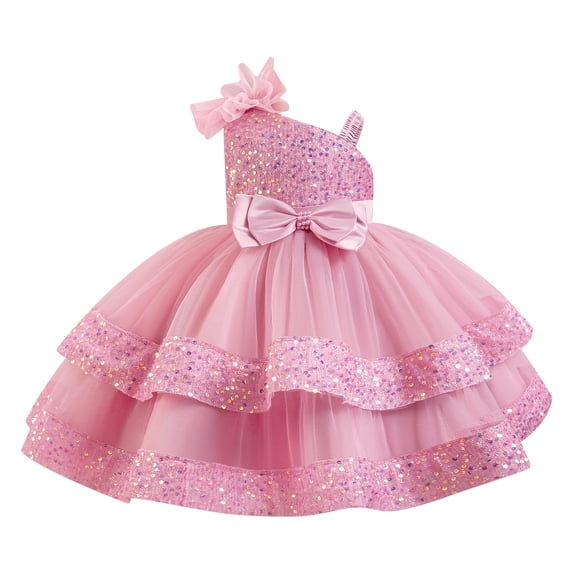 IDOPIP Pageant Dresses for Girls Sequin Toddler Tiered Tulle Tutu Prom Dress Wedding Birthday Formal Gown 1-8Y