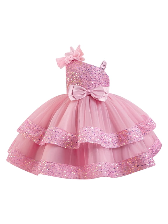 Pageant Dresses for Girls Sequin Toddler Tiered Tulle Tutu Prom Dress Wedding Birthday Formal Gown 3-4 Years Peach pink