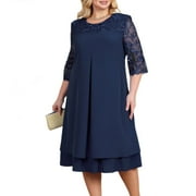 IDOPIP Plus Size Cocktail Dress for Curvy Women 1/2 Sleeve Floral Embroidery Wedding Guest Dress