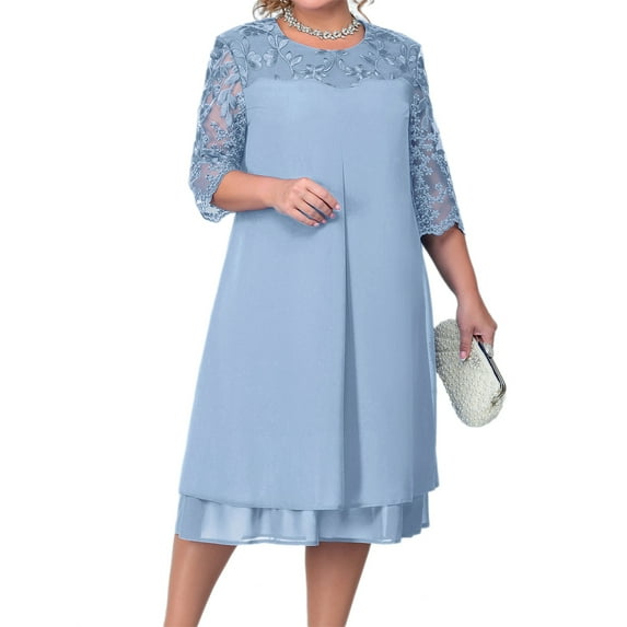 IDOPIP Plus Size Cocktail Dress for Curvy Women 1/2 Sleeve Floral Embroidery Wedding Guest Dress