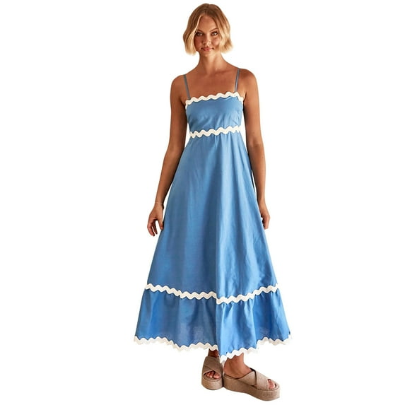 IDOPIP Summer Casual Dress for Women Elegant Spaghetti Straps Smocked Sundress