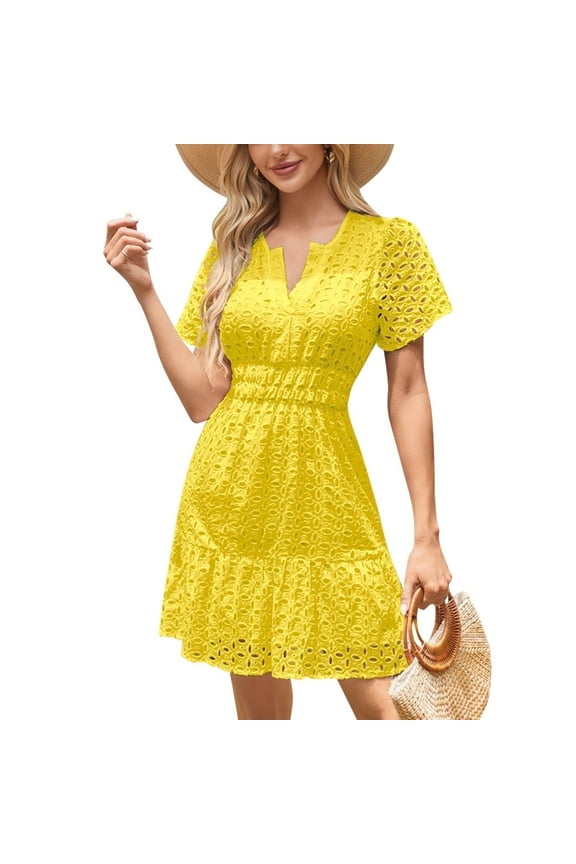 Sundress Casual Short Sleeve Crochet Dress (Women's)