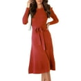 thumbnail image 1 of IDOPIP Sweater Dresses for Women Long Sleeve Ribbed Knit Midi Dress with Belt Wedding Guest Dresses, 1 of 5
