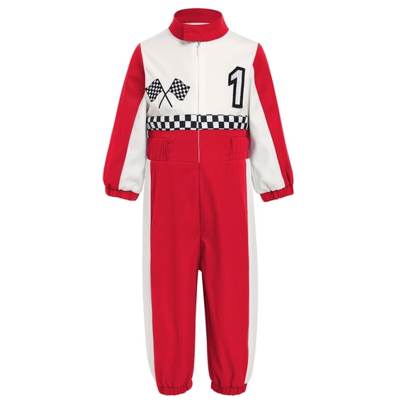 IDOPIP Toddler Baby 1st 2nd Birthday Outfit for Boy Girl One Piece Jumpsuit Cake Smash Party Photo Shoot Race Car Driver Long Sleeve Romper Racer Kids Racing Suit 9-12 Months Red