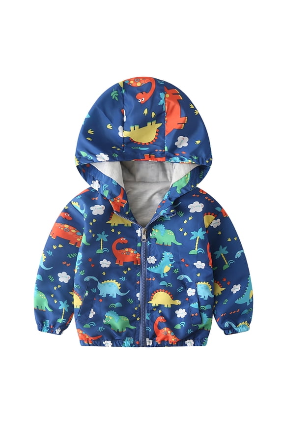 Toddler Baby Boys Girls Hooded Jacket Windbreaker Dinosaur Print Coat Kids Summer Autumn Long Sleeve Zip Up Lightweight Windproof Outwear 12-18 Months Blue