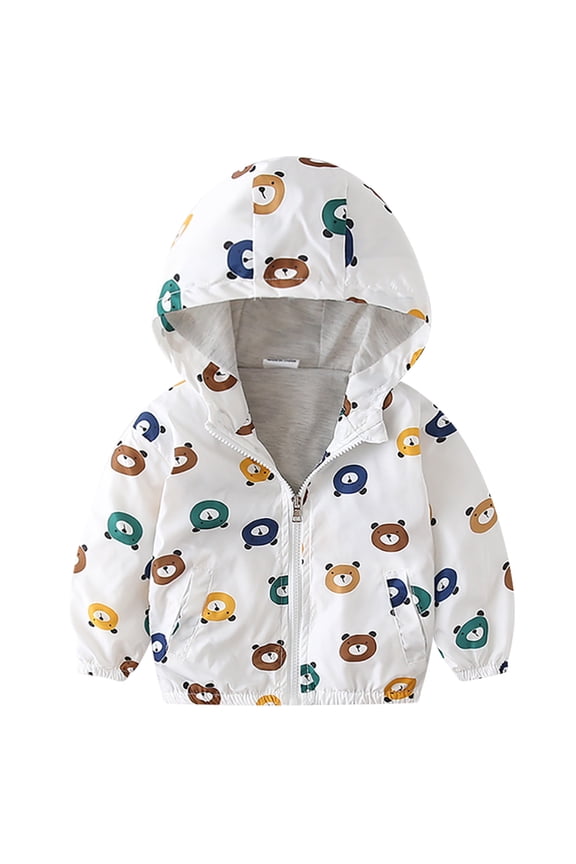 Toddler Baby Boys Girls Hooded Jacket Windbreaker Dinosaur Print Coat Kids Summer Autumn Long Sleeve Zip Up Lightweight Windproof Outwear 2-3 Years White
