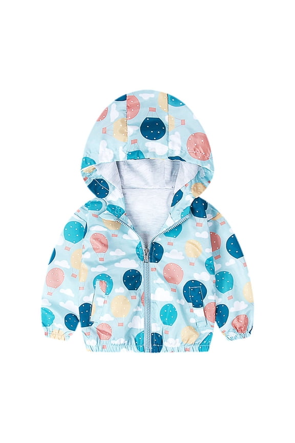 Toddler Baby Boys Girls Hooded Jacket Windbreaker Dinosaur Print Coat Kids Summer Autumn Long Sleeve Zip Up Lightweight Windproof Outwear 4-5 Years Blue