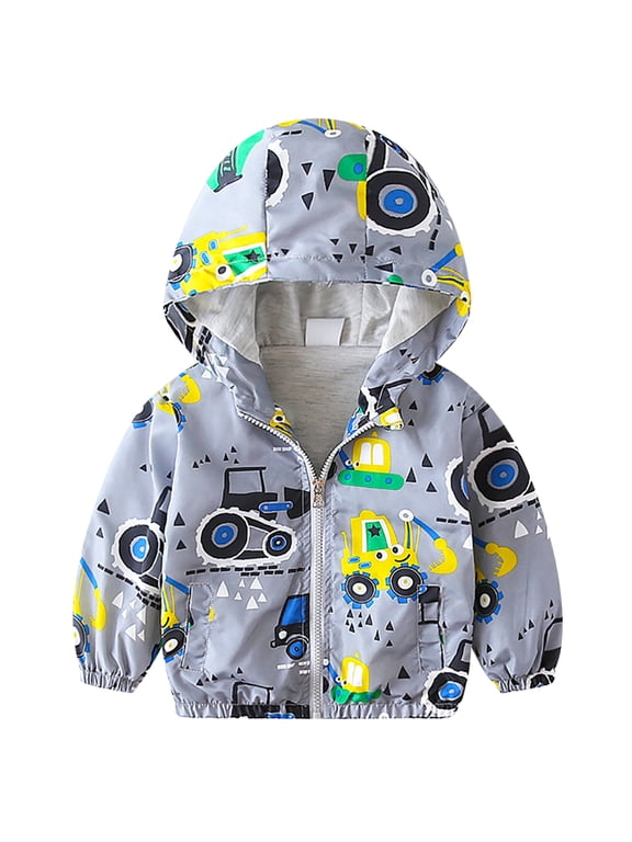 Toddler Baby Boys Girls Hooded Jacket Windbreaker Dinosaur Print Coat Kids Summer Autumn Long Sleeve Zip Up Lightweight Windproof Outwear 4-5 Years Gray