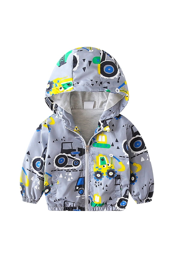 Toddler Baby Boys Girls Hooded Jacket Windbreaker Dinosaur Print Coat Kids Summer Autumn Long Sleeve Zip Up Lightweight Windproof Outwear 4-5 Years Gray