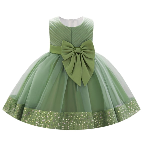 IDOPIP Toddler Baby Flower Girl Dress Sequin Bowknot Tulle Ruffle Tutu Party Dress 6M-3T Pageant Wedding Guest Pageant Dress Baby Birthday Princess Communion Formal Ball Gown