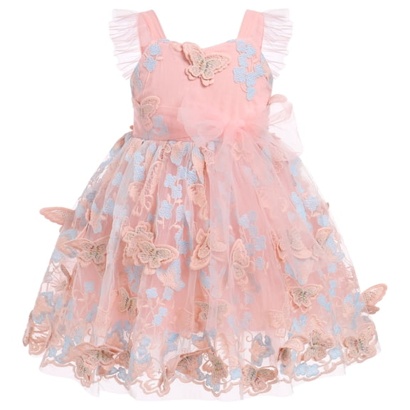 IDOPIP Toddler Baby Girl Butterfly Dress Butterflies Embroidery Formal Wedding Party Princess Dresses