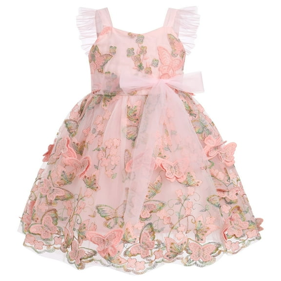 IDOPIP Toddler Baby Girl Butterfly Dress Butterflies Embroidery Formal Wedding Party Princess Dresses