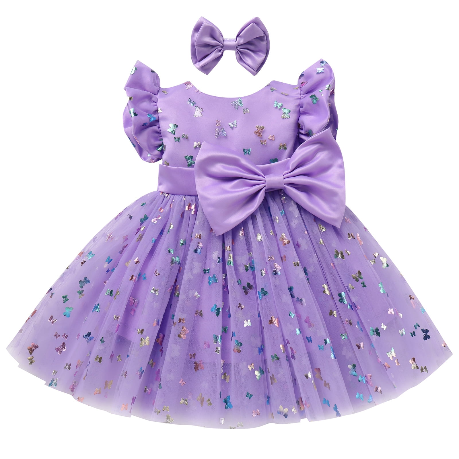 Little Girl's Tutu Party Dress With Headband - Fluffy Tulle Gown For Birthdays, Weddings