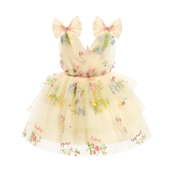 IDOPIP Toddler Baby Girls Butterfly Birthday Dress 3D Butterfly Wedding Party Ruffle Tutu Dresses