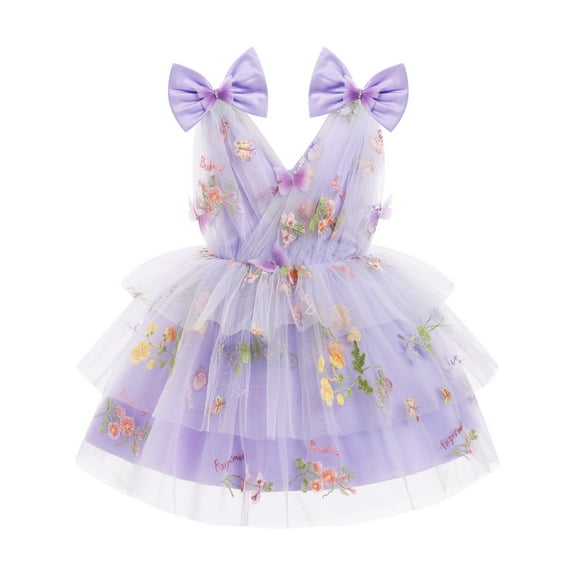 IDOPIP Toddler Baby Girls Butterfly Birthday Dress 3D Butterfly Wedding Party Ruffle Tutu Dresses