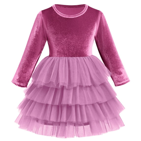IDOPIP Toddler Baby Girls Christmas Velvet Dress Long Sleeve Ruffle Tulle Princess Dress