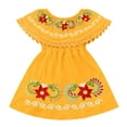 thumbnail image 1 of IDOPIP Toddler Baby Girls Floral Embroidered Mexican Dress Ethnic Wear Off-Shoulder Sundress 12-18 Months Yellow, 1 of 8
